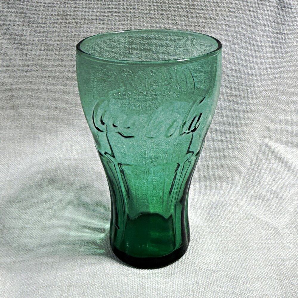 Coke Glass Embossed Soda Green Glass Tumbler Advertising Drinking Glass